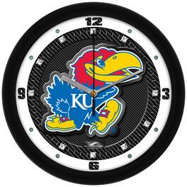 MpDirect - Kansas Jayhawks 11.5'' Suntime Premium Glass Face Carbon Fiber Wall Clock - Multicolor