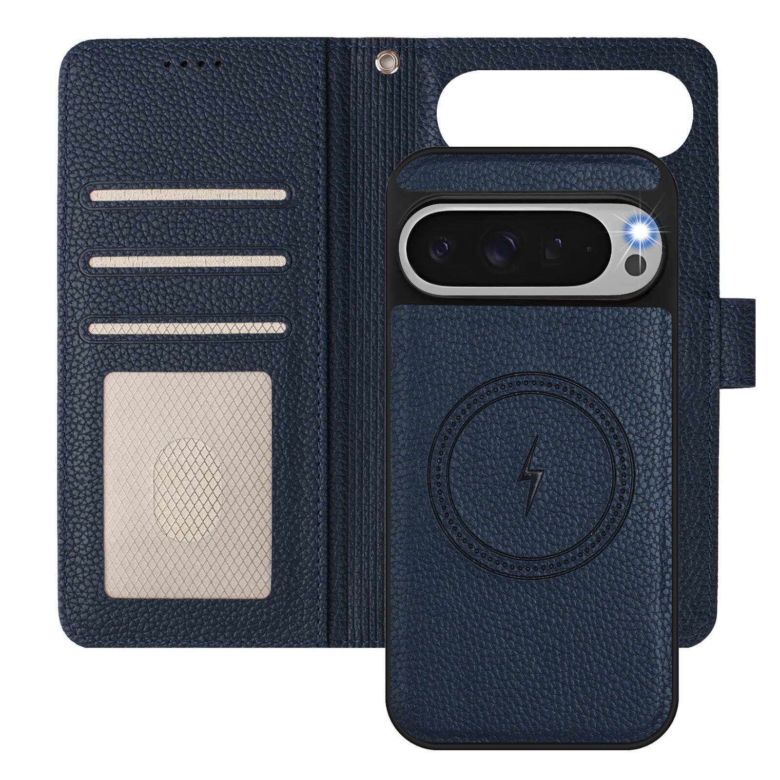 Alt View 2. Dteck - Magnetic Detachable Wallet Case for Google Pixel 10 Pro XL,PU Leather Card Holder Flip Cover with Wrist Strap - Brown.
