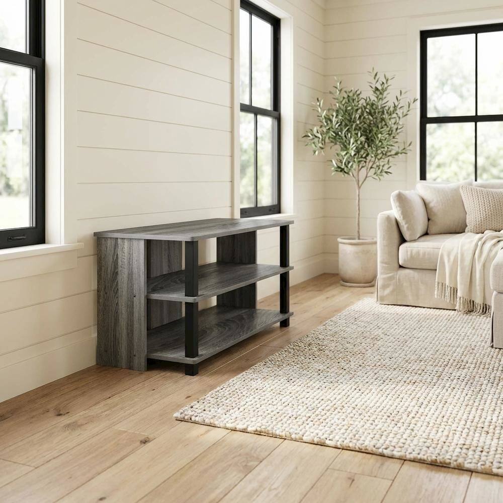 Alt View 2. FurniFact - Wooden 3-Tier TV Stand, TVs up to 40 inches, Modern Style, Space-Saving Design - Gray Black.