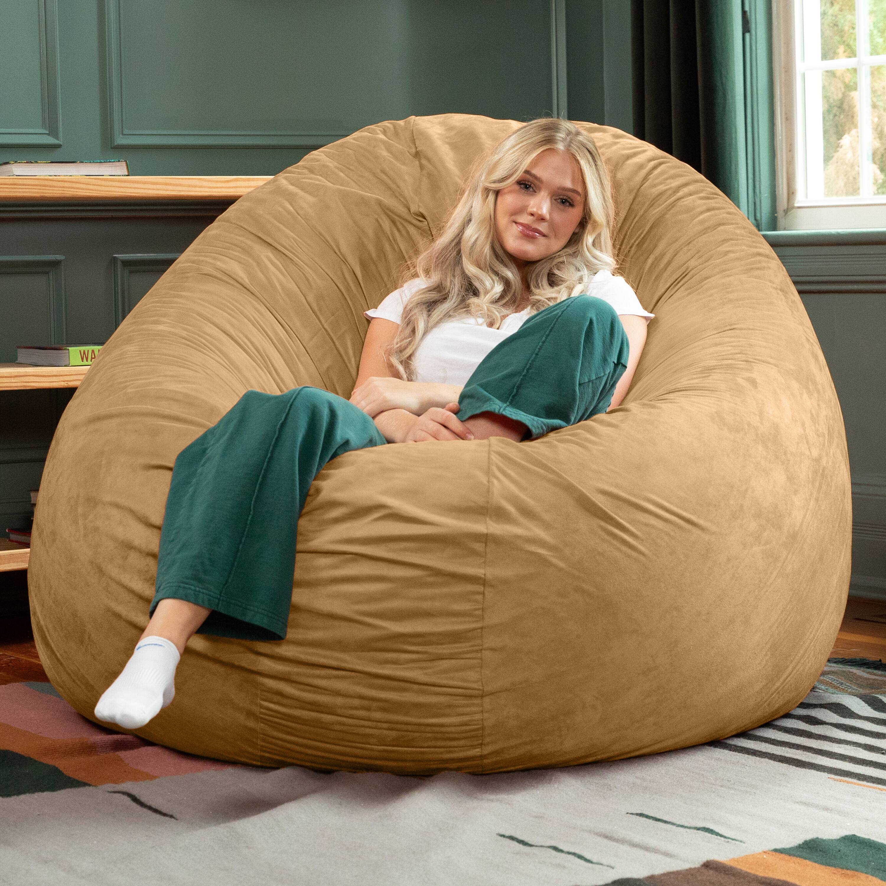 Back. Jaxx - Jaxx 6 Foot Cocoon - 2-in-1 Convertible Bean Bag Bed & Large Bean Bag Chair for Adults, Camel - Camel.
