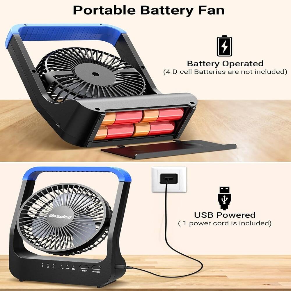 Portable Battery Fan  
Battery Operated (4 D-cell Batteries are not included)  
USB Powered (1 power cord is included)