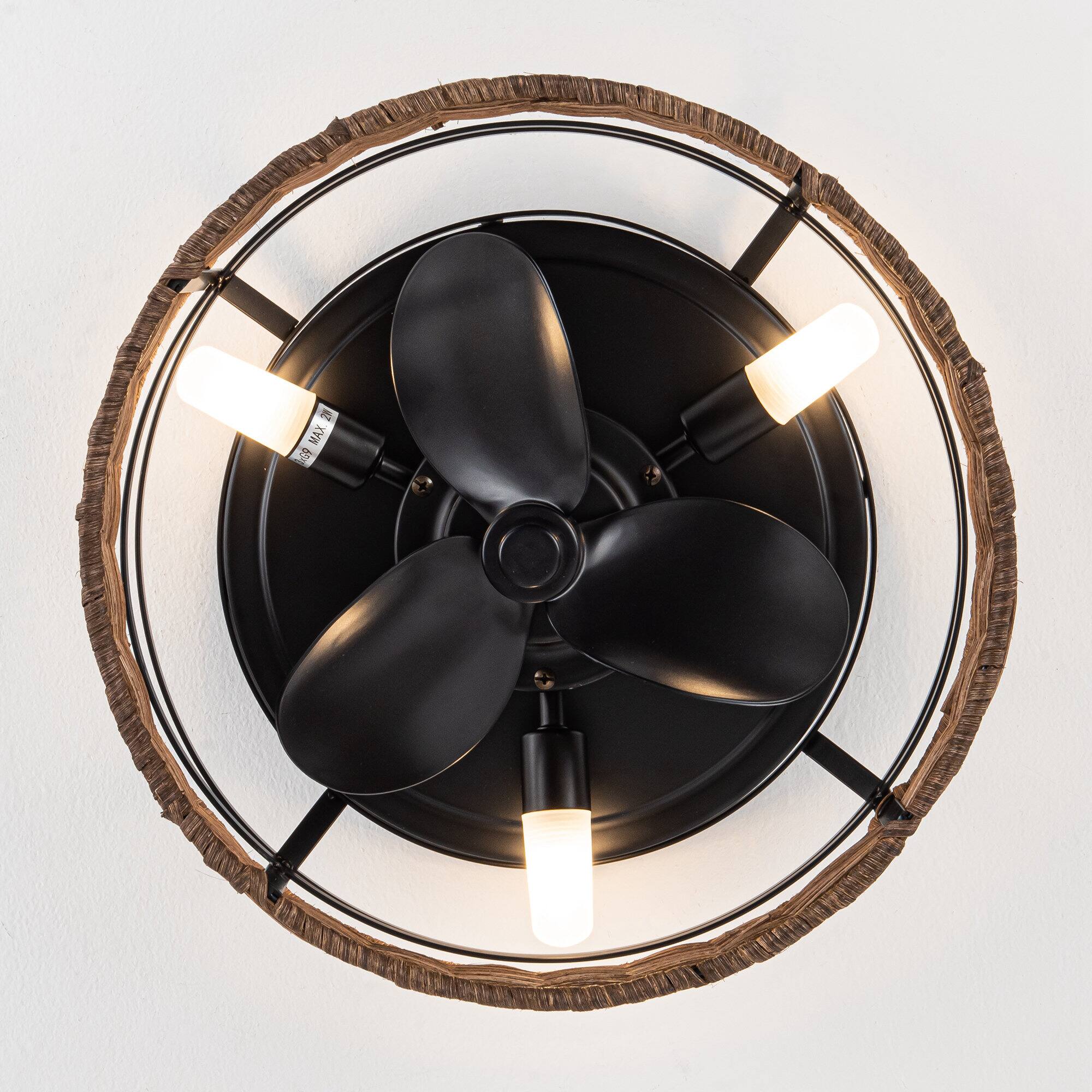 Alt View 7. Parrot Uncle - 13" Farmhouse Flush Mount Ceiling Fan with Light & Remote - Matte Black.