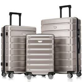 BreeBe - Hardshell Luggage Set 3 Piece, Durable ABS+PC Travel Suitcase with Spinner Wheels for Men Women (20/24/28 Inch) - Fog Gray
