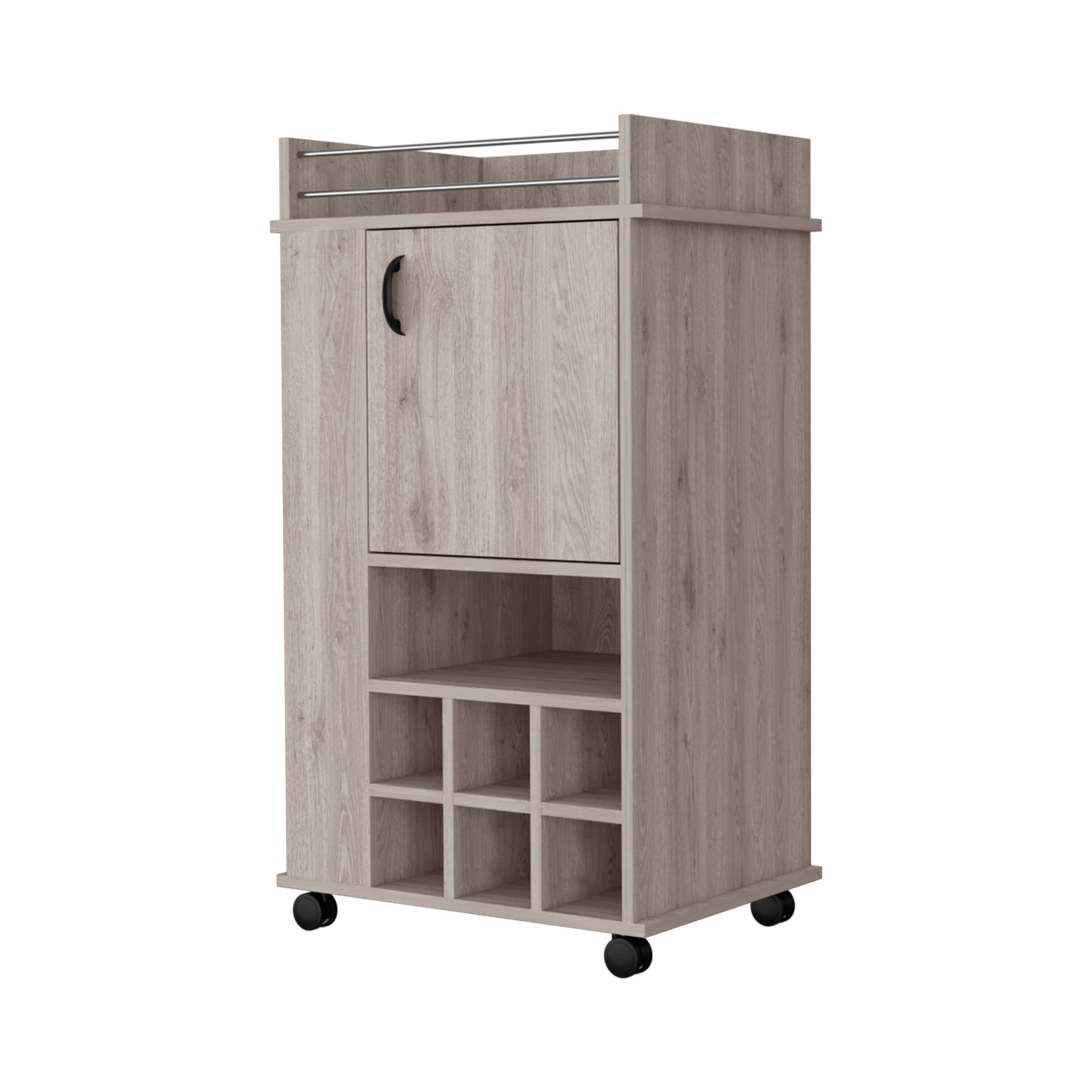 Angle. TinyHomie - Farson Bar Cart with 2-Side Shelf 6-Built In Wine Rack and Casters.