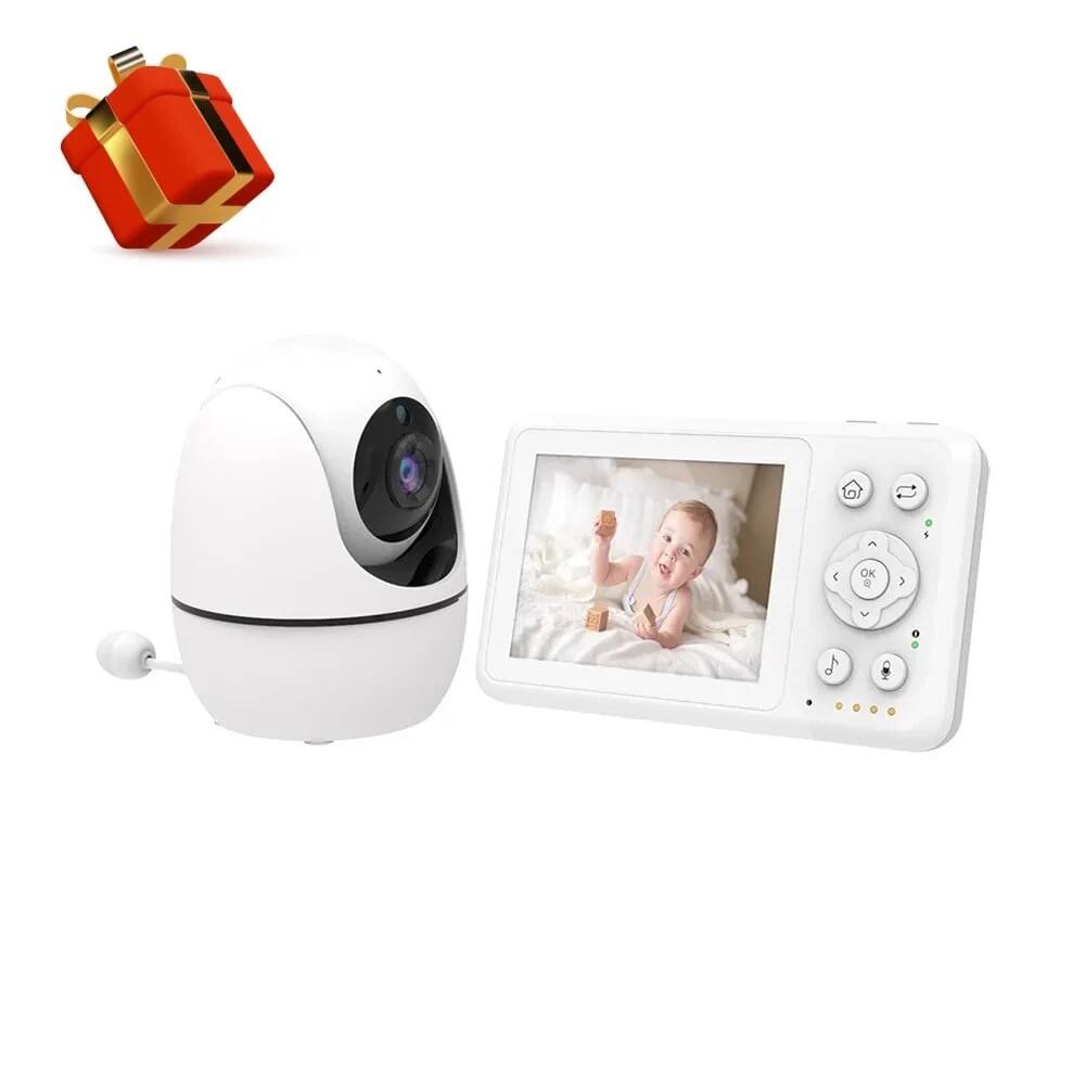 Left. bonoch - mini 640P cavy baby monitor with Video Camera and 3.2'' Display Screen Audio No WiFi Auto Night Vision - White.