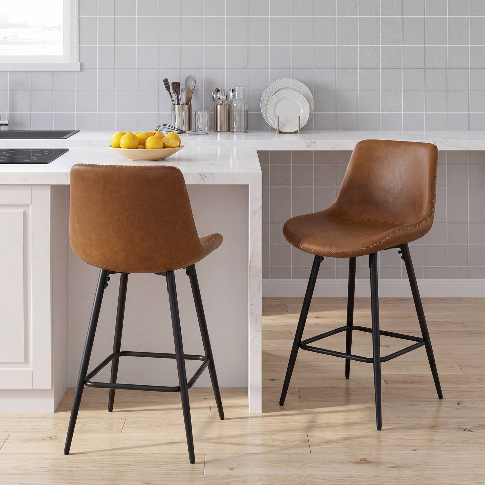 Alt View 1. Gymax - Gymax Bar Stools Set of 2 24 Inch Counter Height Bar Chairs w/ Backs & Footrests - Brown.