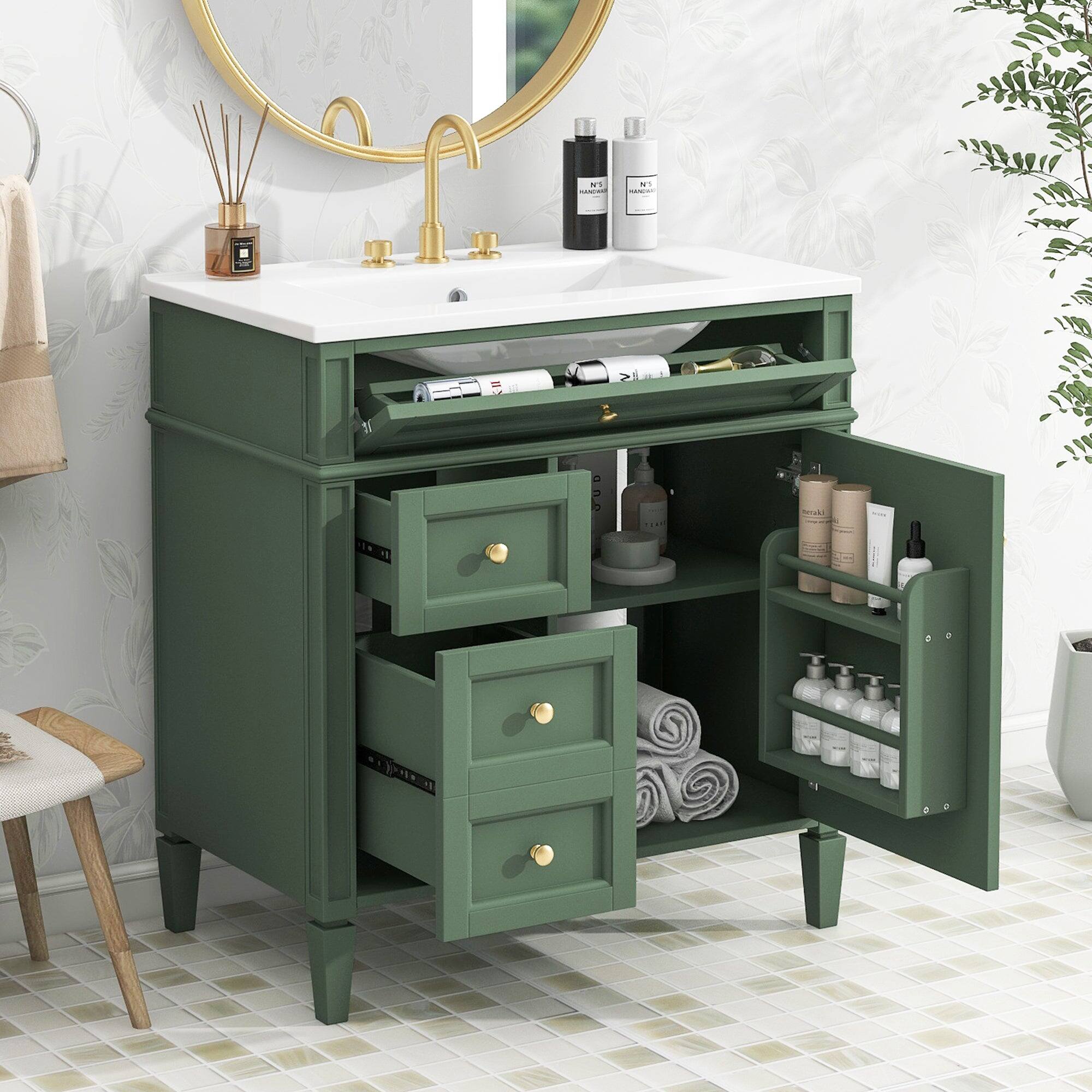 Alt View 2. Boyel Living - 30 Inch Bathroom Vanity with Sink Modern Storage Cabinet with 2 Drawers and Tip Out DrawerGreen - Green.