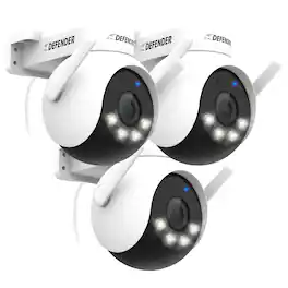 Defender - AI 4K Everwatch PTZ 360° Wi-Fi 6 Plug-in Security Camera, Color Night Vision, AI-Tracking, Easy Setup , 3 Pack - White
