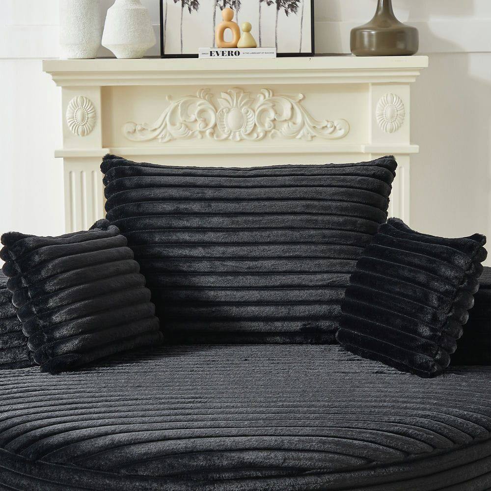 Alt View 5. Kadyn - 55"L Corduroy Swivel Chair, Fluffy Modern Sleeper with 360-Degree Rotation for Living Room, Black - Black.