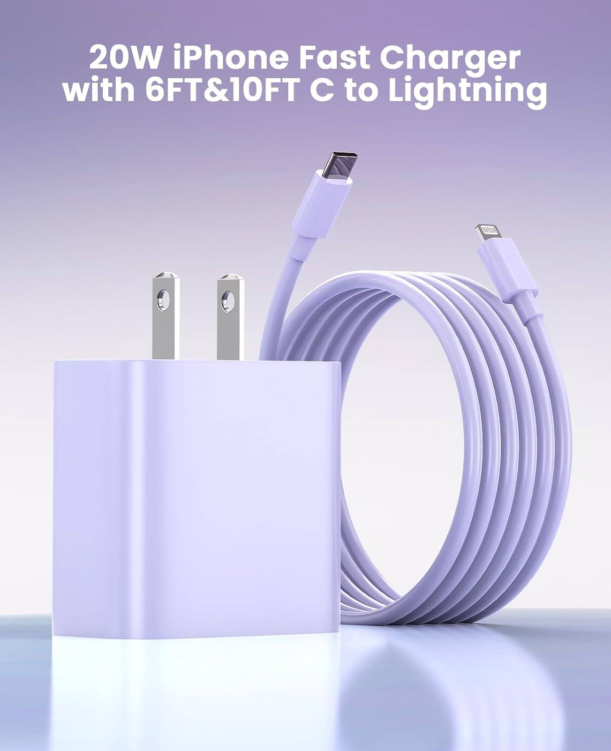 20W iPhone Fast Charger with 6FT&10FT C to Lightning
