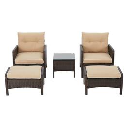 Mondawe - 5-Piece Wicker Outdoor Conversation Sofa Set with Cushions - Brown+Khaki