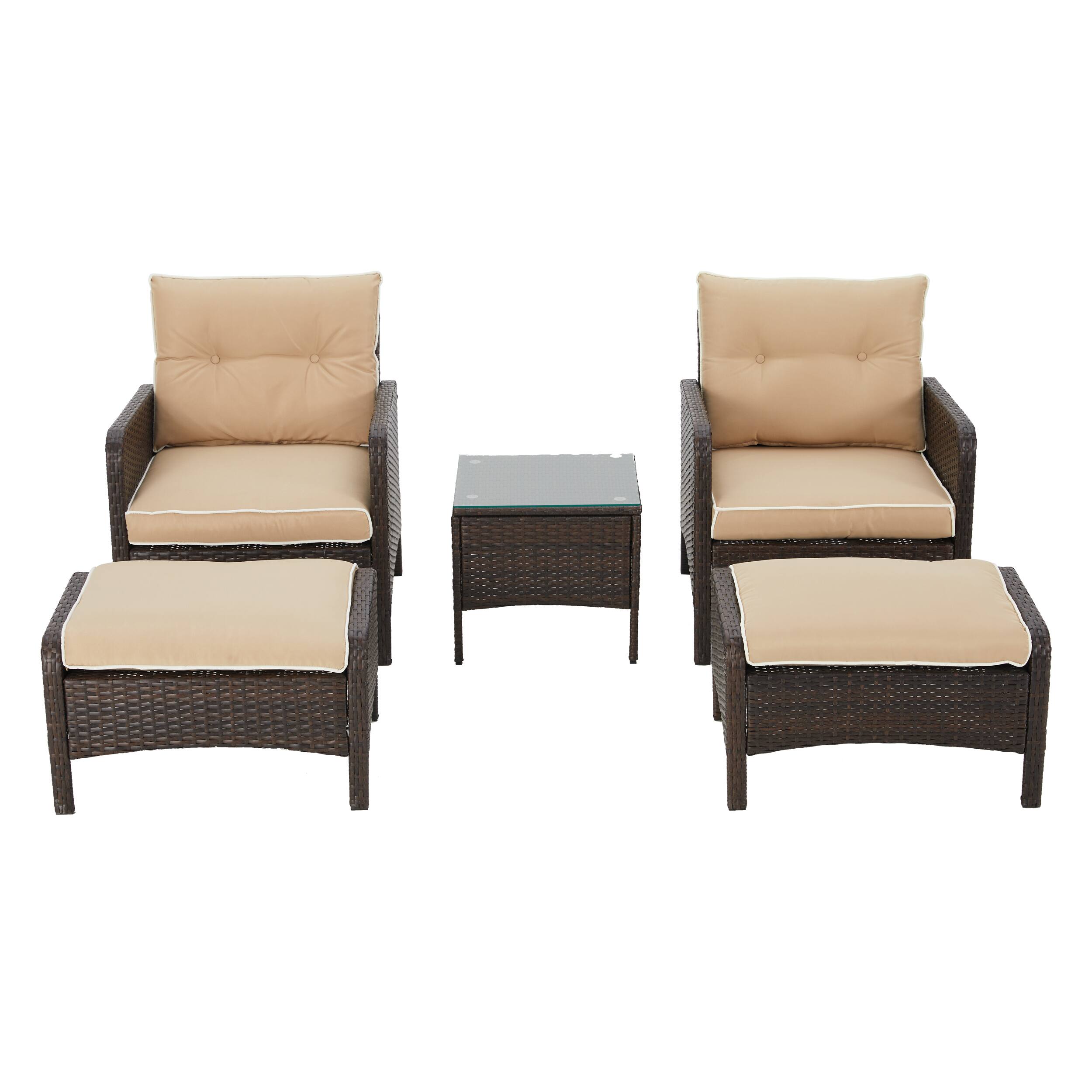 Front. Mondawe - 5-Piece Wicker Outdoor Conversation Sofa Set with Cushions - Brown+Khaki.
