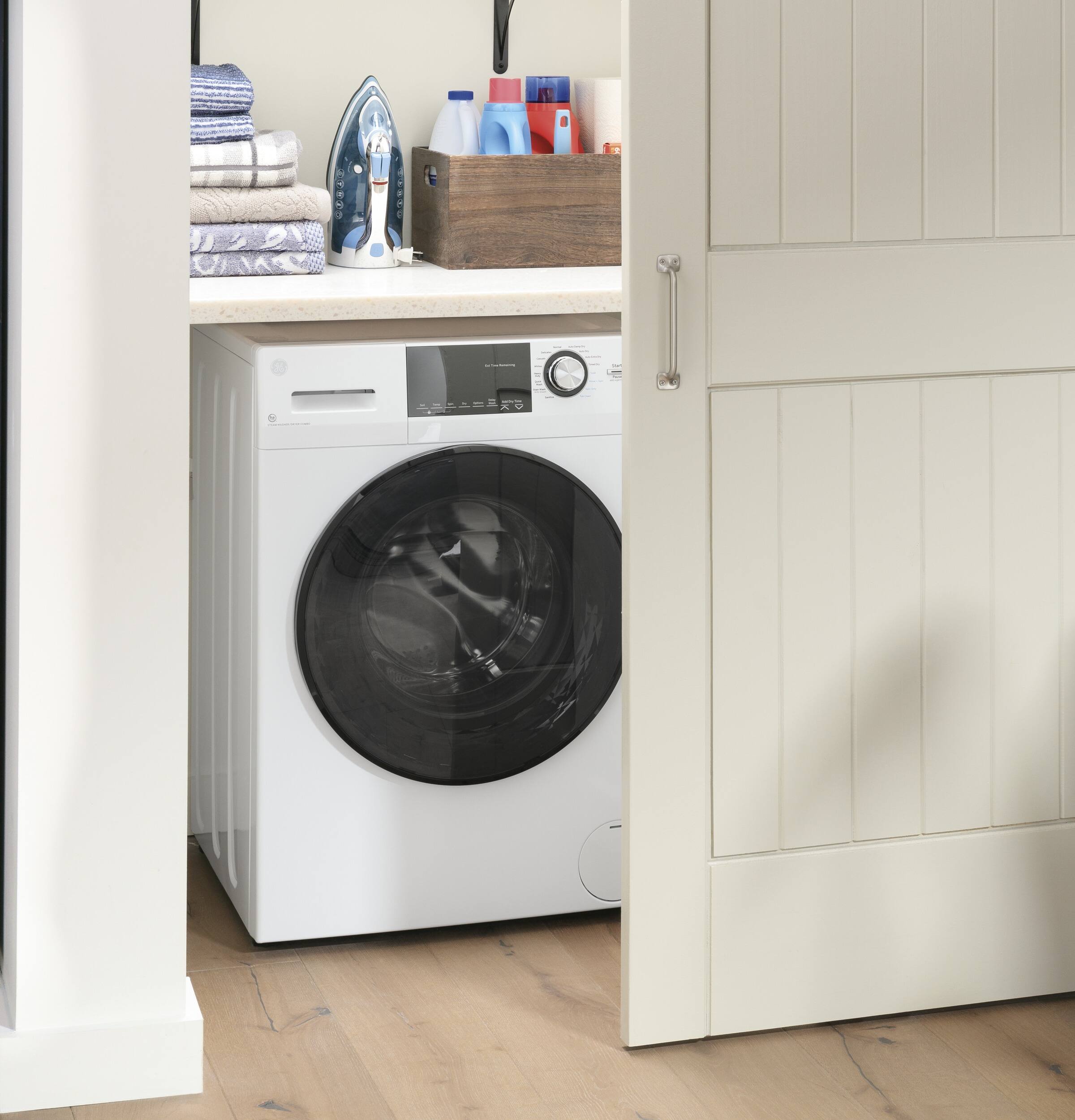 Alt View 11. GE - 2.4 Cu. Ft. High-Efficiency Front Load Washer and Electric Condenser Dryer Combo with Steam and Sanitize - White.