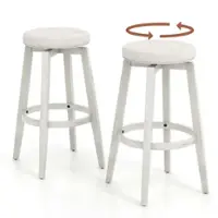 Costway - 30" Swivel Bar Stool Set of 2 Upholstered Bar Height Rubber Wood Frame - White - Front_Zoom