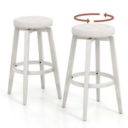 Costway - 30" Swivel Bar Stool Set of 2 Upholstered Bar Height Rubber Wood Frame - White