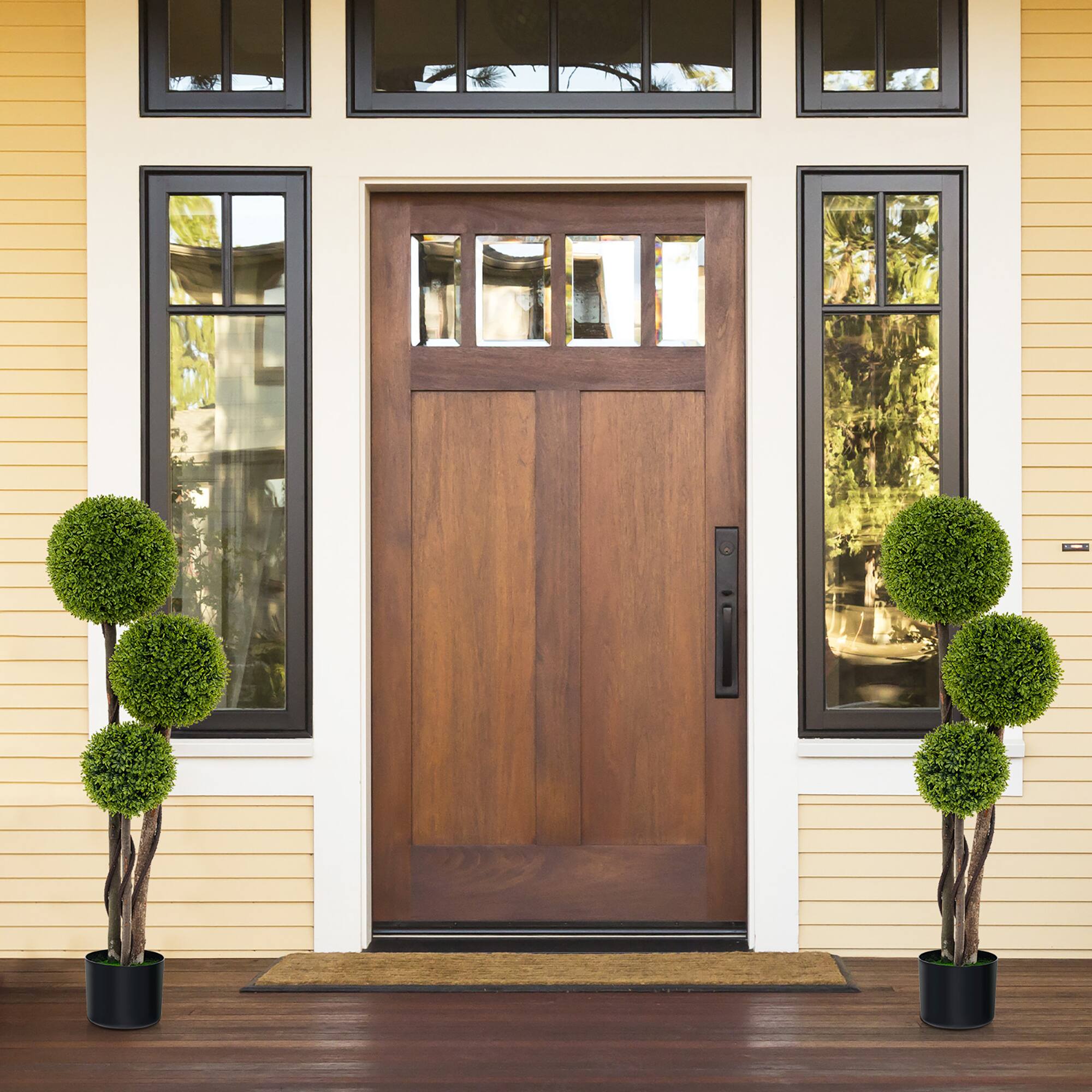 Alt View 1. Gymax - Gymax 4 FT Artificial Boxwood Topiary Ball Tree w/ Triple Ball Faux Greenery Plant - Green, Black.