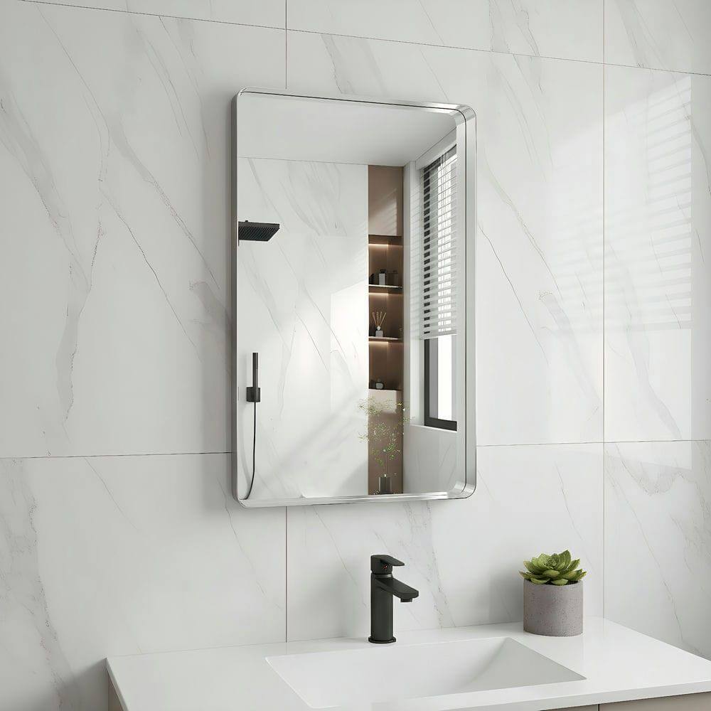 Alt View 5. Kadyn - 30x20 Inch Medium Rectangle Wall Mirror with Rounded Corners and Silver Metal Frame - Silver.