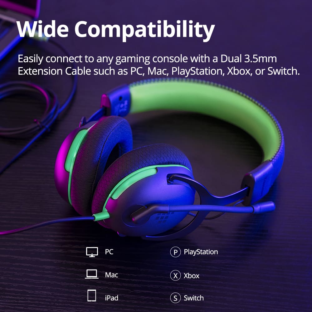 Wide Compatibility: Easily connect to any gaming console with a Dual 3.5mm Extension Cable such as PC, Mac, PlayStation, Xbox, or Switch.