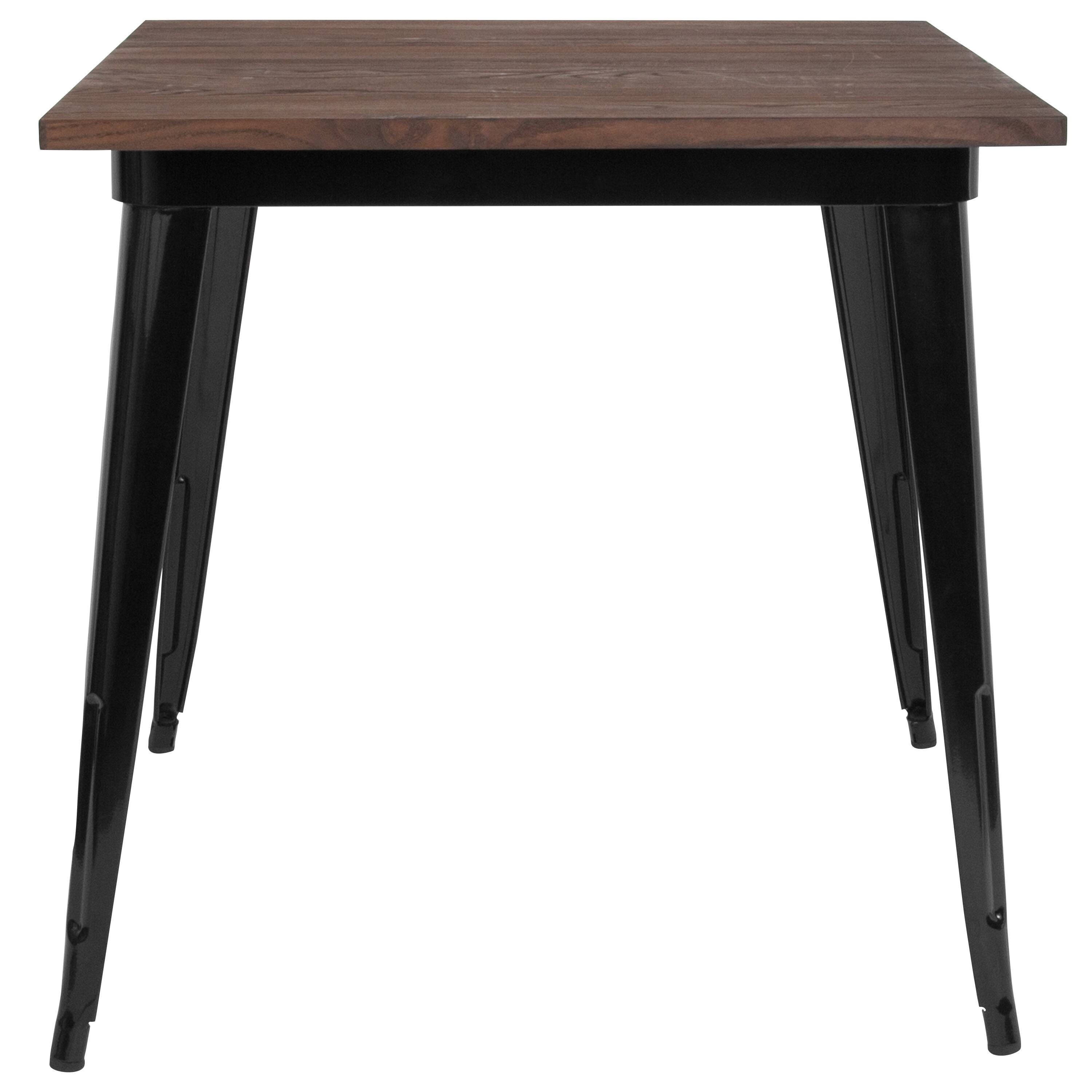 Alt View 3. Emma + Oliver - 31.5" Square Metal Indoor Table with Rustic Wood Top - Black.