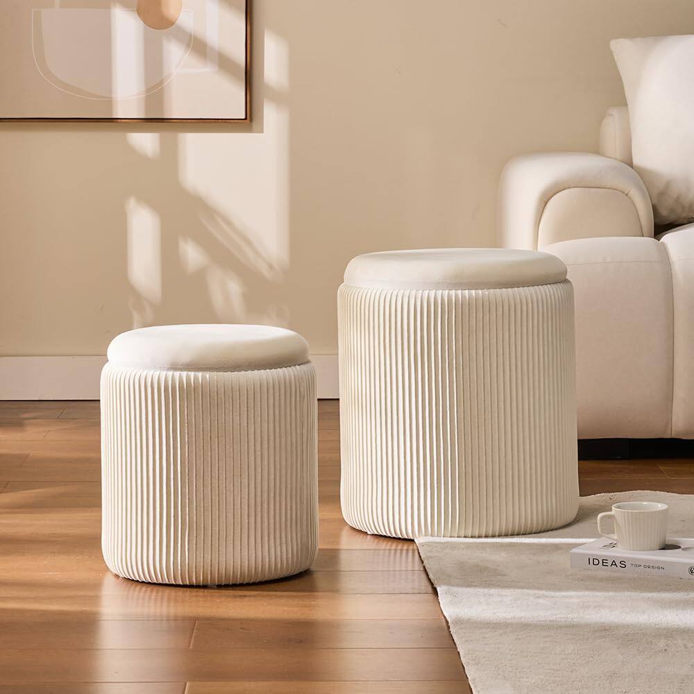 Alt View 1. Fabibe - Round Set of 2 Ottoman with Storage-Upholstered Velvet Vanity Stool for Makeup Multifunctional Ottomans Coffee Table... - White Engineered Wood.