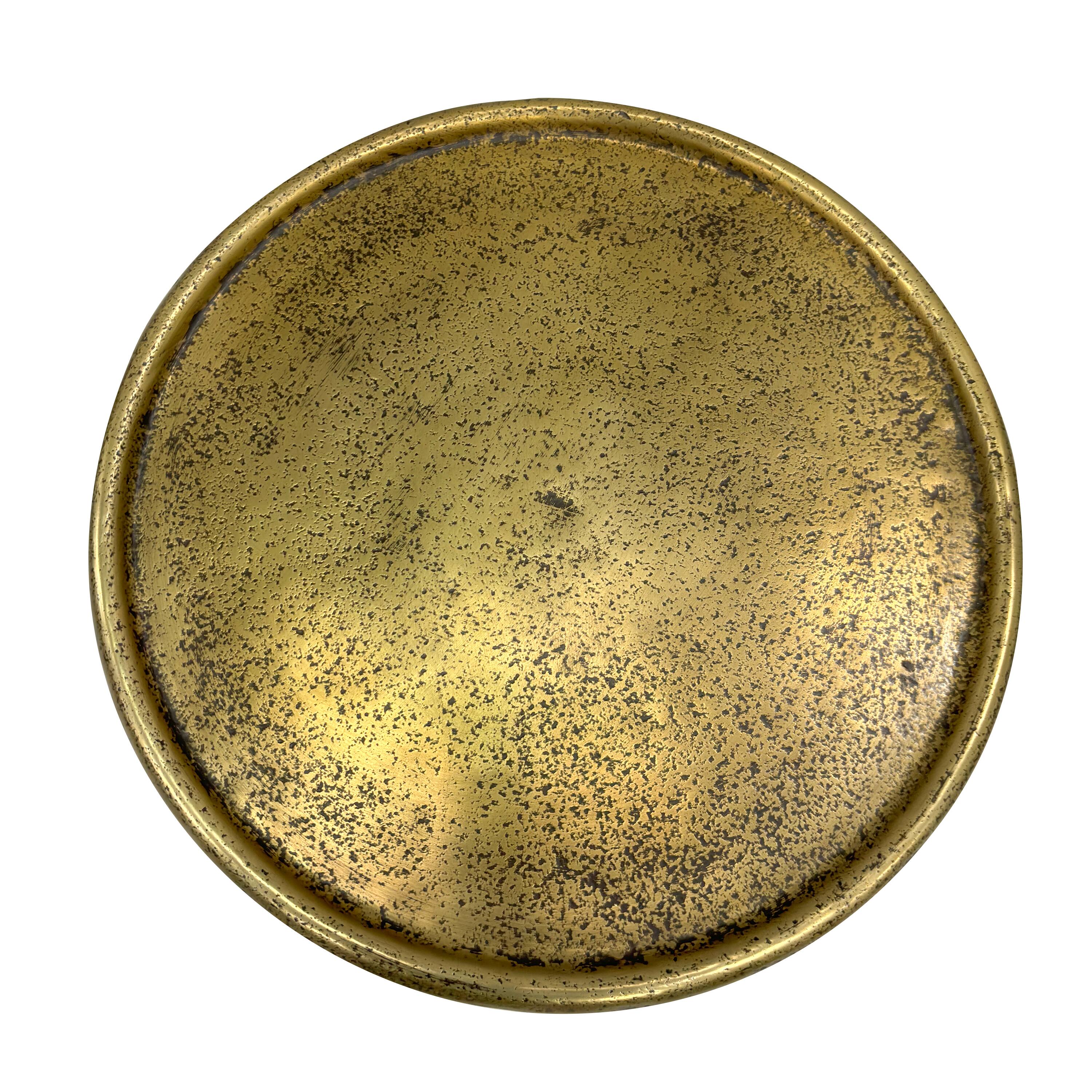 Back. Manhattan Lane - 12 Inch Side End Drink Table, Fancy Fluted Base, Round Top - Brass.