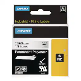 DYMO - 622289 Rhino 0.5 in. x 18 ft. Permanent Vinyl Industrial Label Tape - /Black Print - Clear
