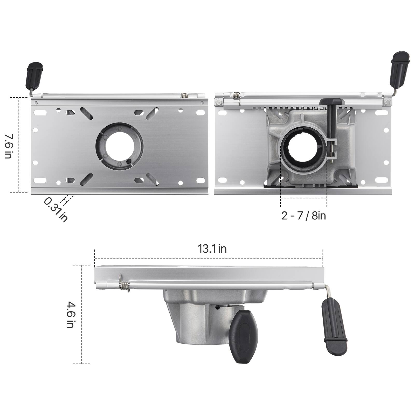 7.6 in, 0.31in, 2-7/8in, 13.1in, 4.6in