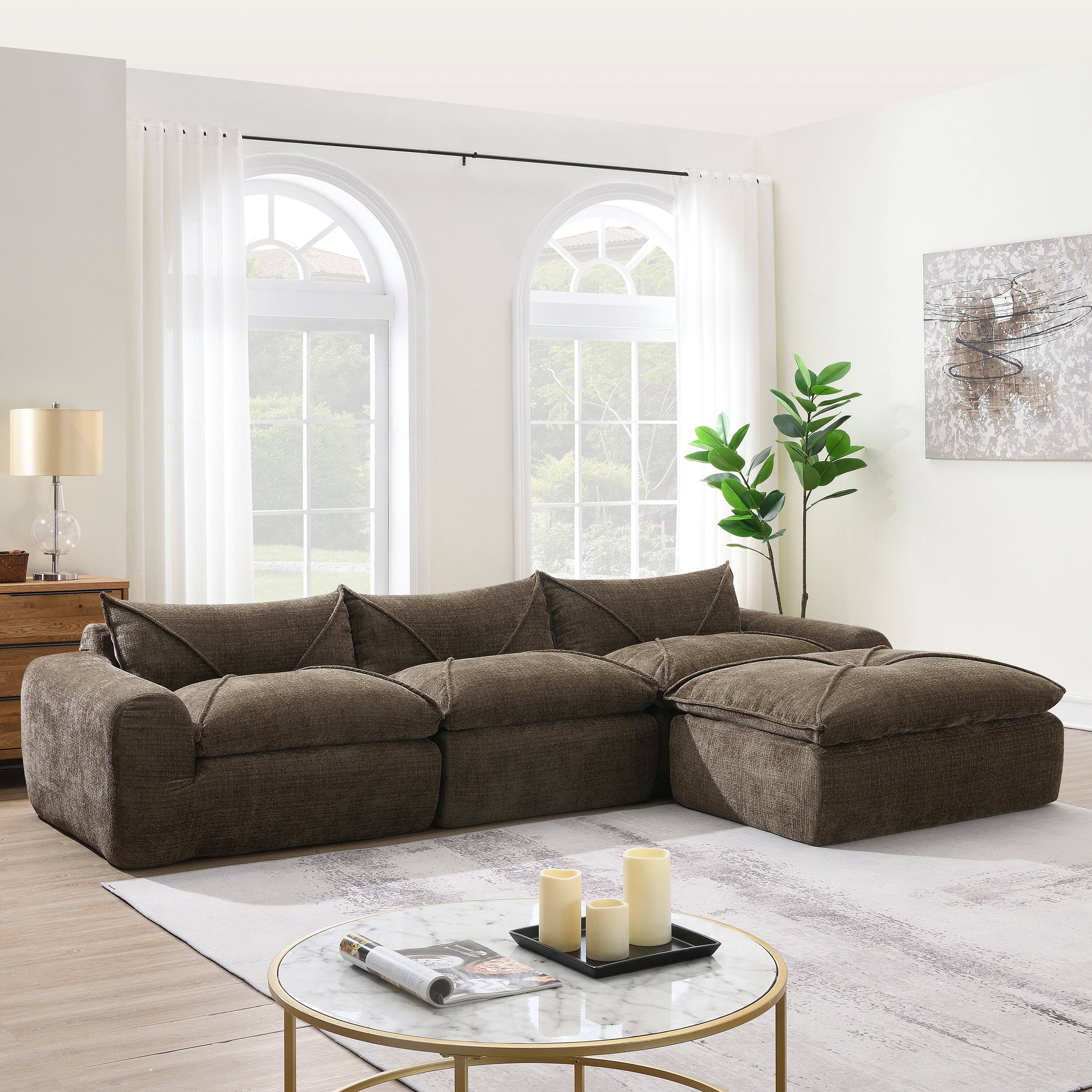 Alt View 1. Boyel Living - Fully Compressed Sofa No Assembly Required Brown Chenille 4 Seat - Brown.
