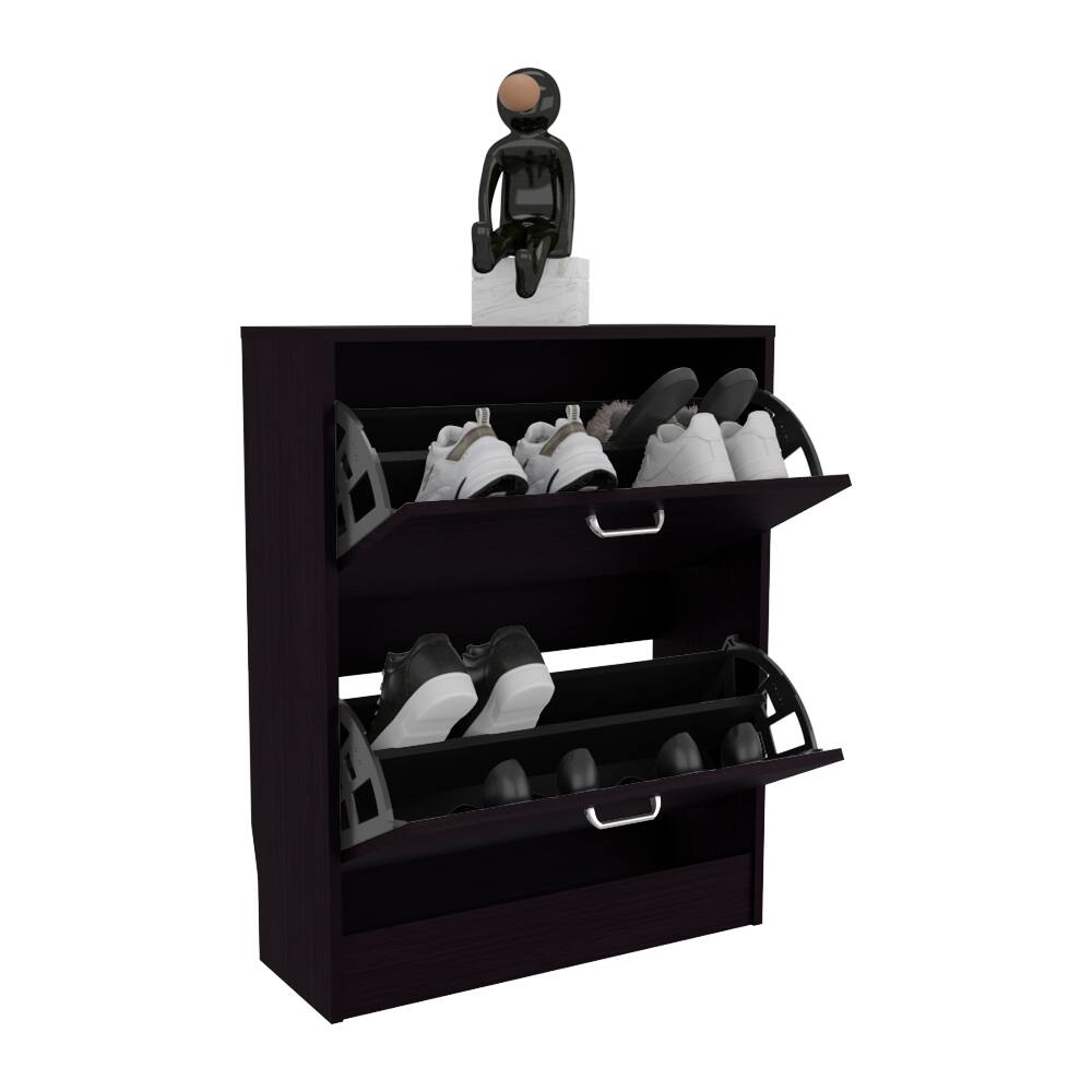 Alt View 4. Loheer - Loheer Two Door Shoe Cabinet with Adjustable Shelves, Modern Black Finish, Holds Twelve Pairs - Black.