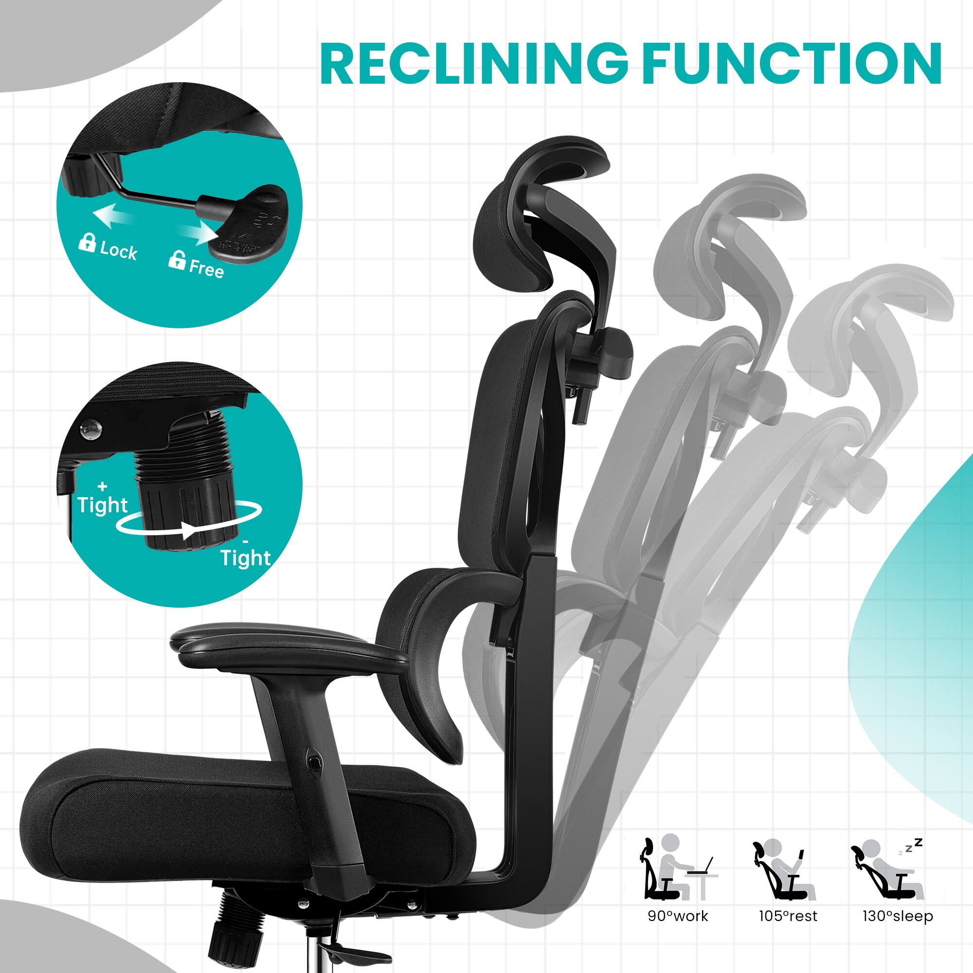 RECLINING FUNCTION

- Lock
- Free
- Tight
- Tight

90° work
105° rest
130° sleep