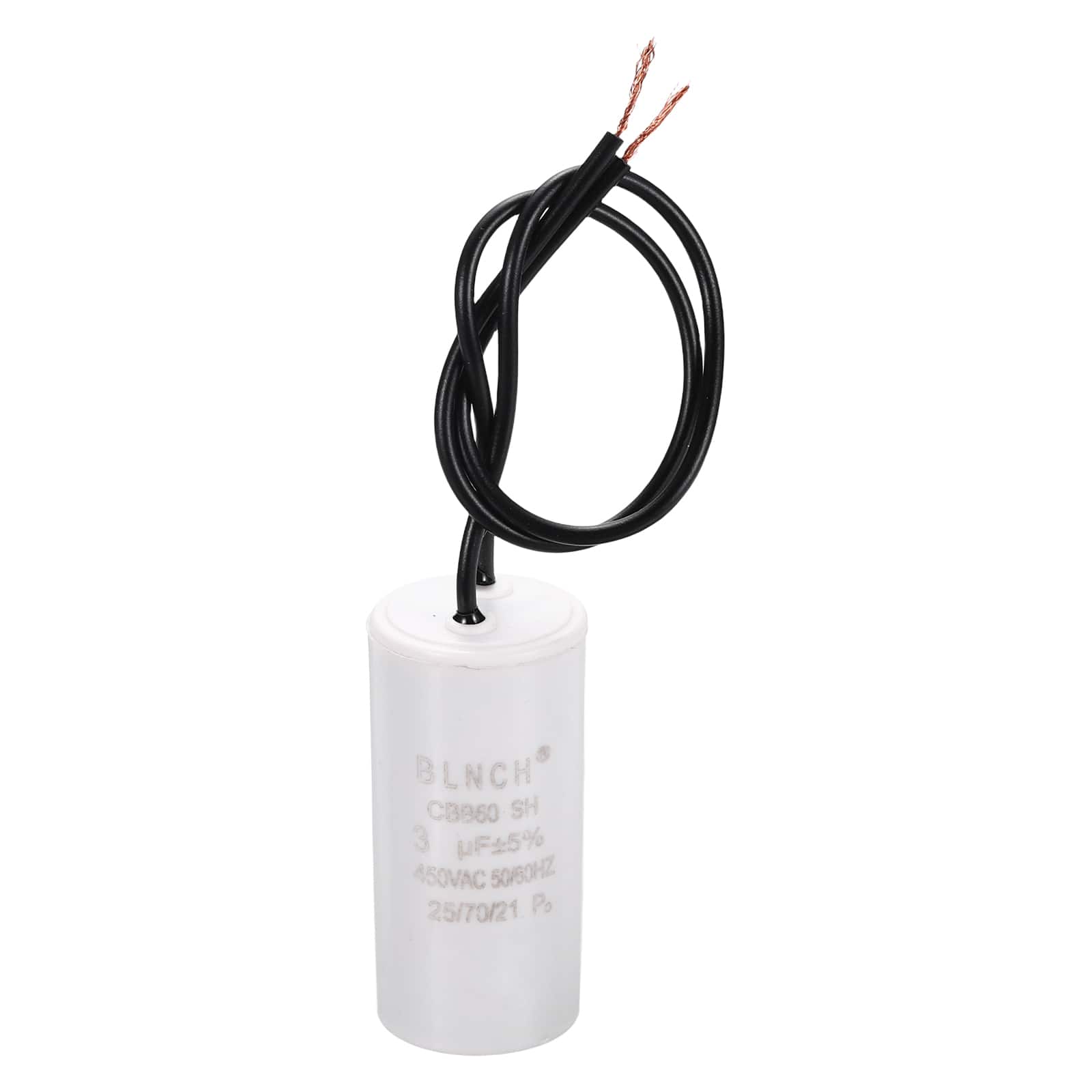 Unique Bargains - 3uF CBB60 Running Capacitor, AC 450V 2 Wire for Air Compressor, Washing Machine, Refrigerator, Air Conditioner - White