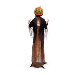 Boyel Living - Scary Animated Pumpkin Scarecrow with Glowing Eyes and Sound - Brown