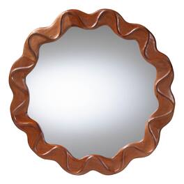 bali & pari - Bahati Round Wall Mirror with Sculpted Wavy Frame - Decorative Accent Mirror for Entryway, Bedroom, or Living Room - Mahogany Brown