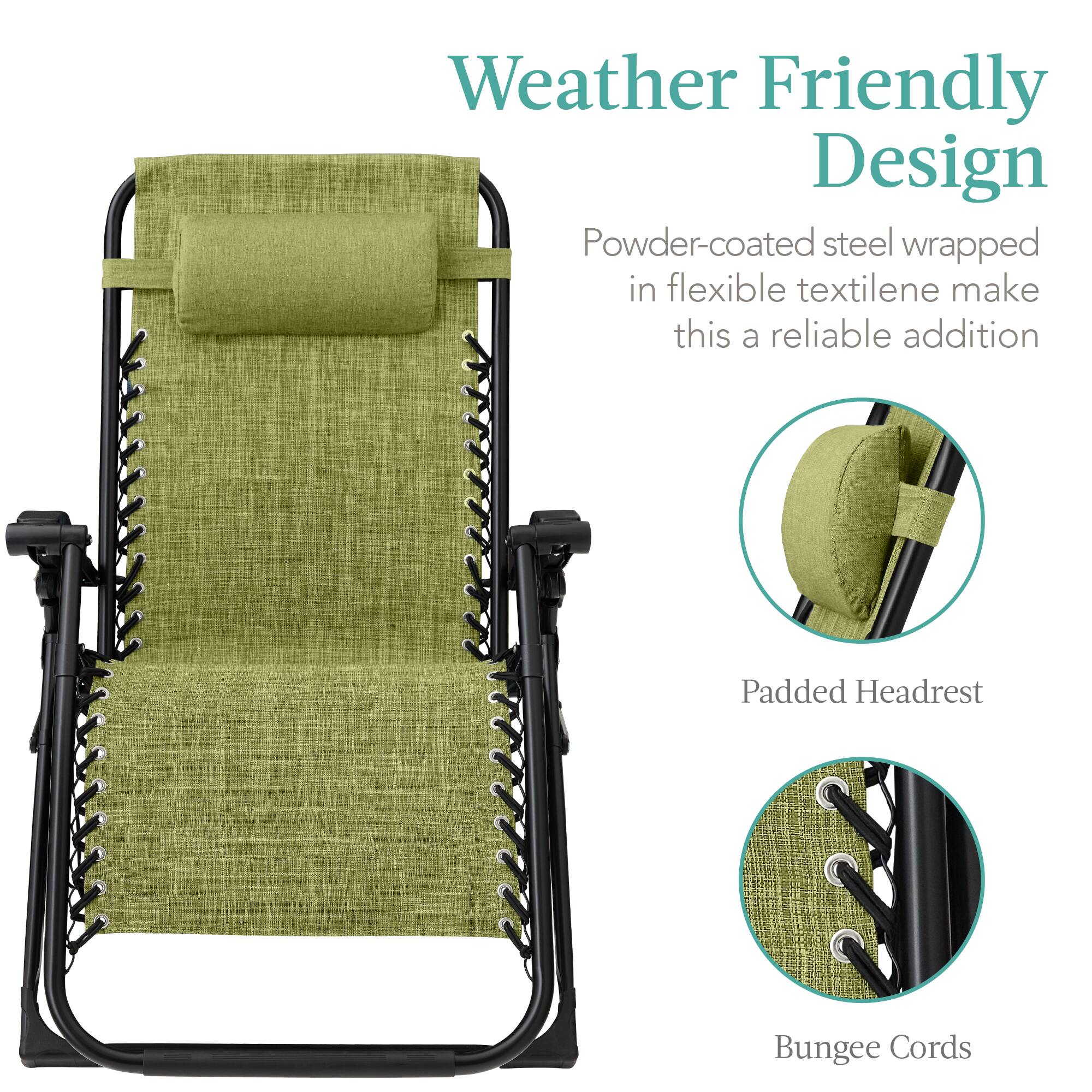 Weather Friendly Design

Powder-coated steel wrapped in flexible textilene make this a reliable addition

Padded Headrest

Bungee Cords