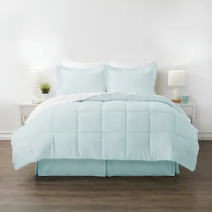 Front. Hivvago - King size Microfiber 6-Piece Reversible Bed-in-a-Bag Comforter Set in Aqua Blue - Aqua Blue.