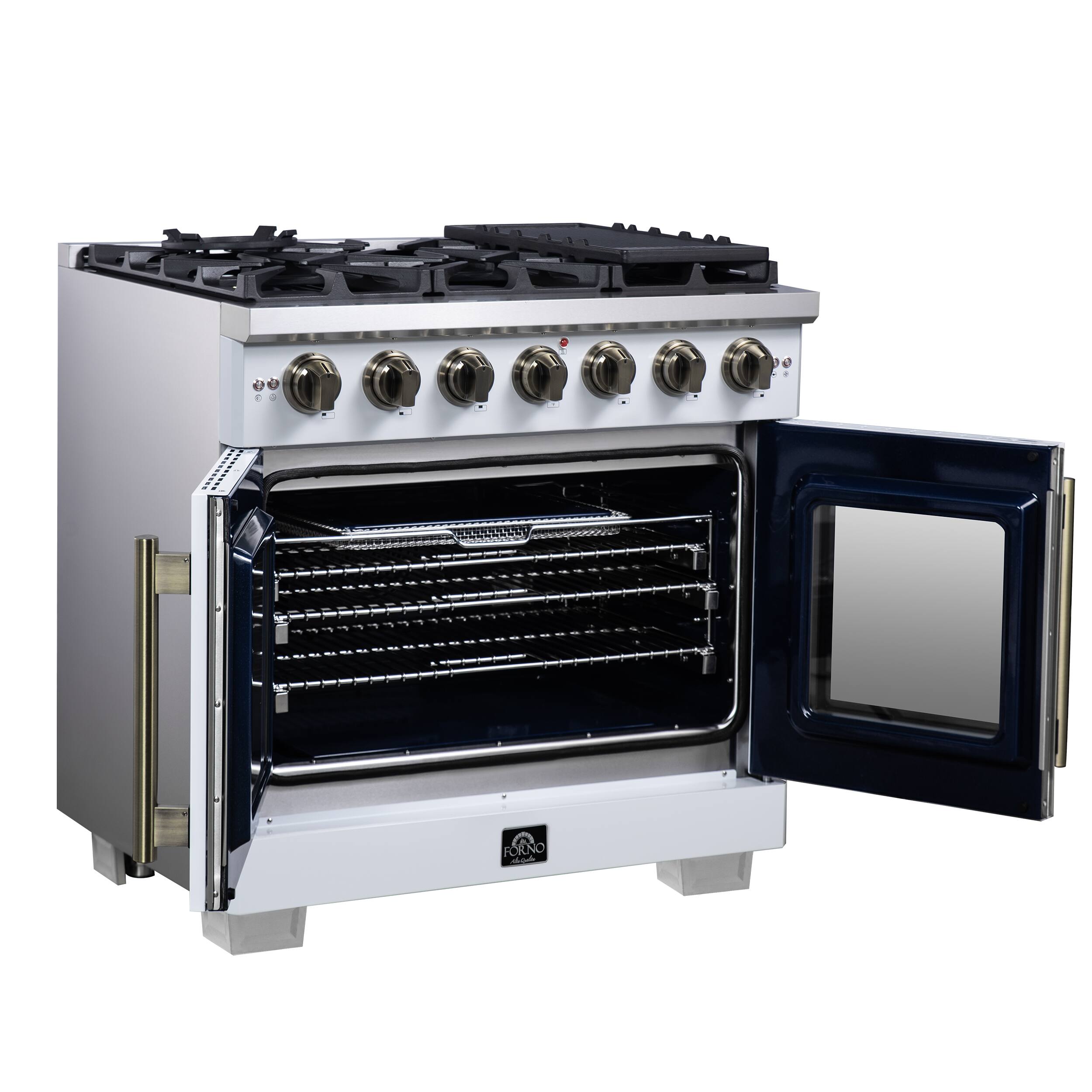 Alt View 3. Forno Appliances - Capriasca 5.36 Cu. Ft. Freestanding Gas Convection Range with French Doors and Rotisserie Air Fryer - White.