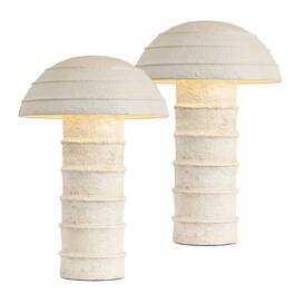 Jonathan Y - Cremini 17.5 in. Modern Minimalist Plaster-Look Ribbed Mushroom Resin Cylinder LED Table Lamp, (Set of 2) - Cream