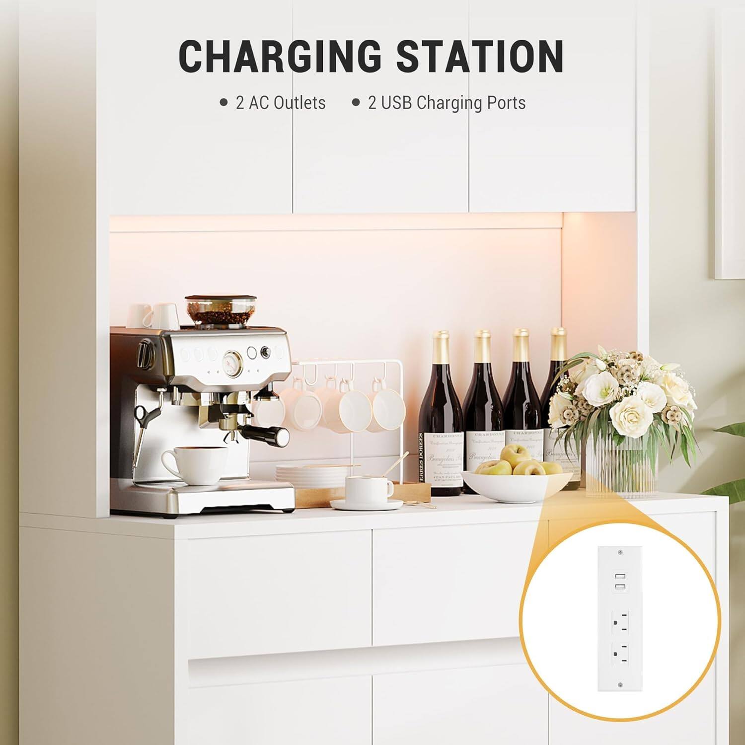 CHARGING STATION  
- 2 AC Outlets  
- 2 USB Charging Ports