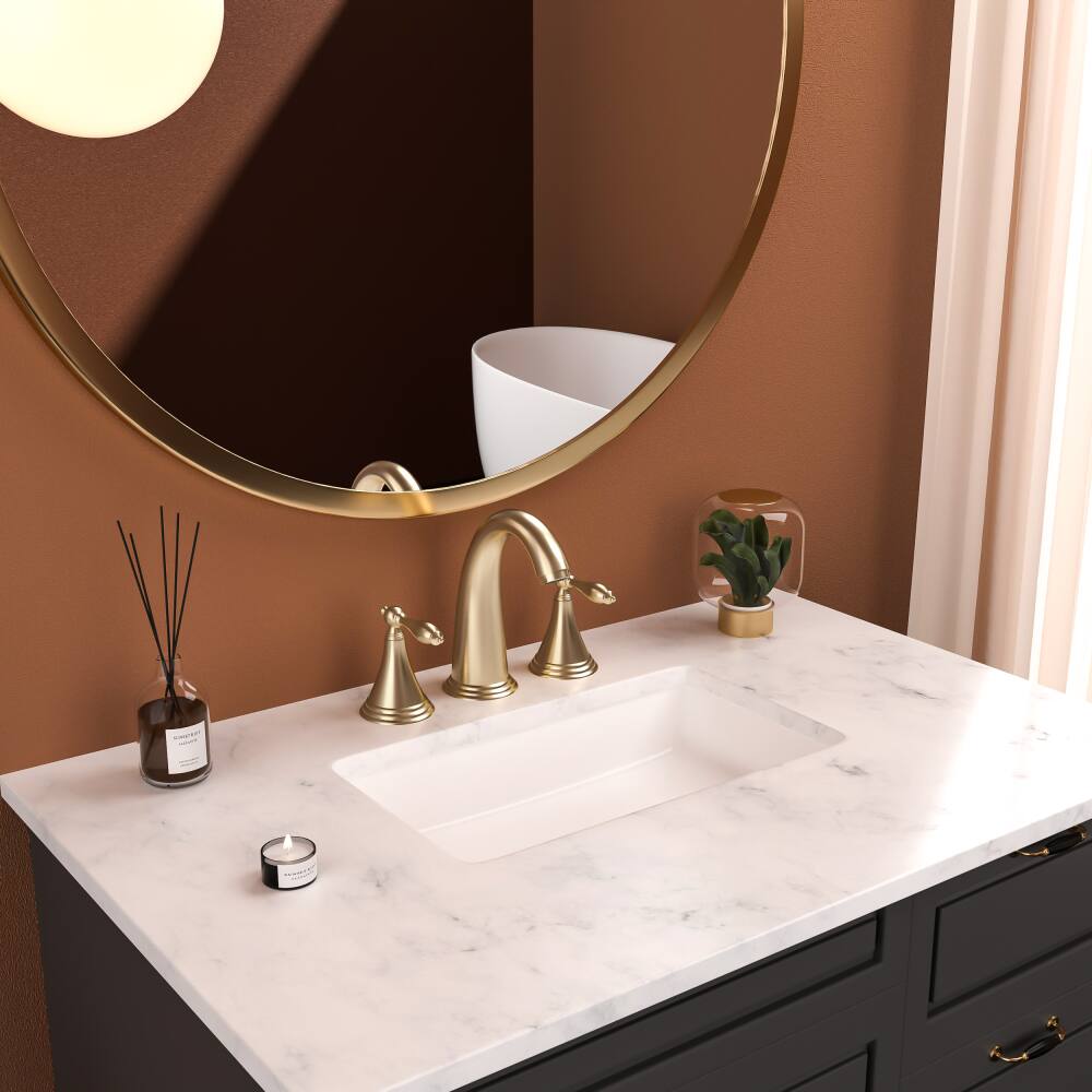 Alt View 1. JUJABU - 2 Handle Widespread Bathroom Faucet 3 Hole with Pop Up Drain and 2 Water Supply Lines, Gold - Gold.
