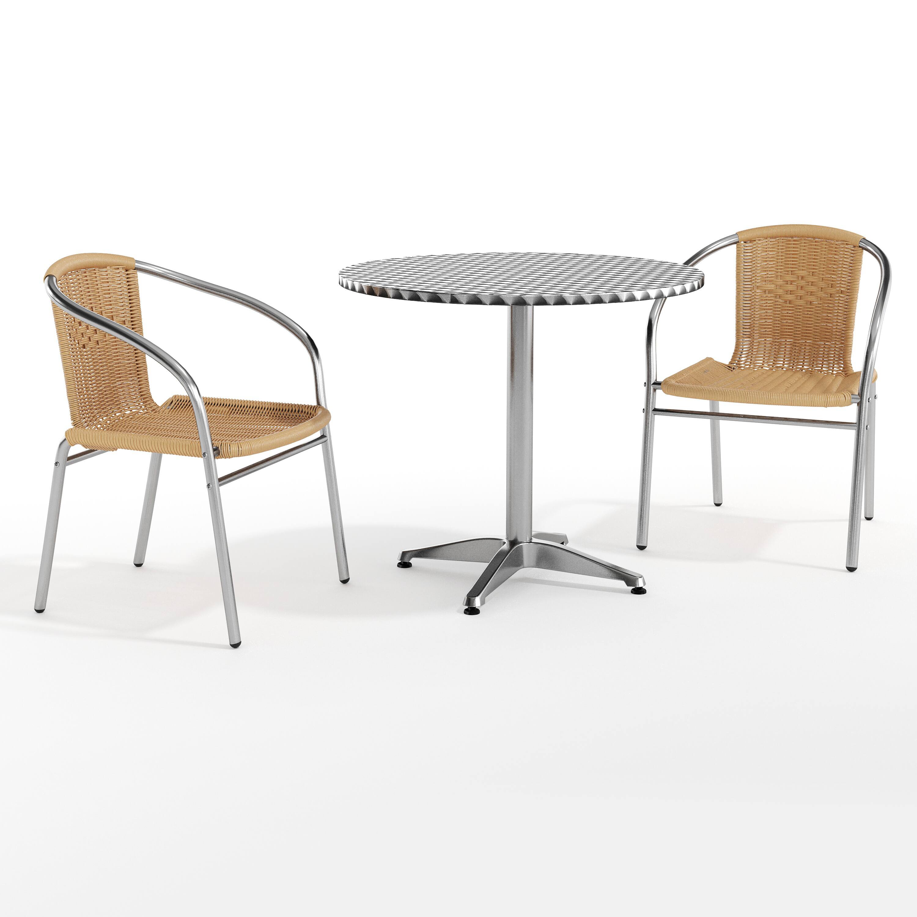 Emma + Oliver - 31.5" Round Aluminum Garden Patio Table Set with 2 Rattan Chairs - Beige