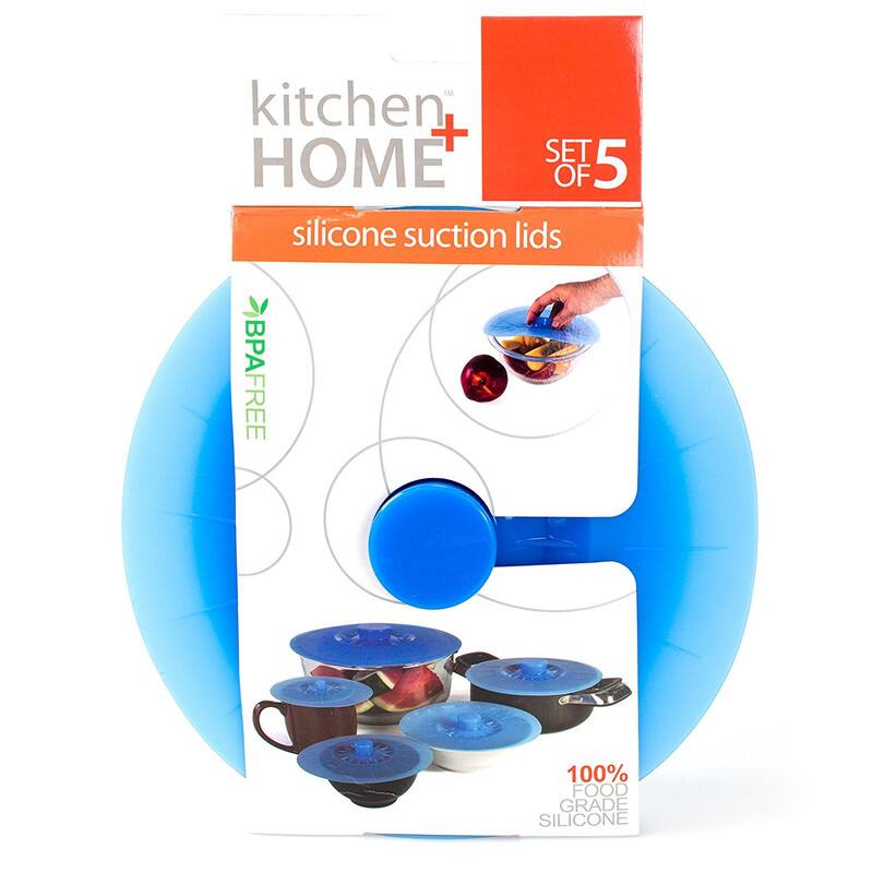 kitchen HOME  
silicone suction lids  
SET OF 5  
BPA FREE  
100% FOOD GRADE SILICONE