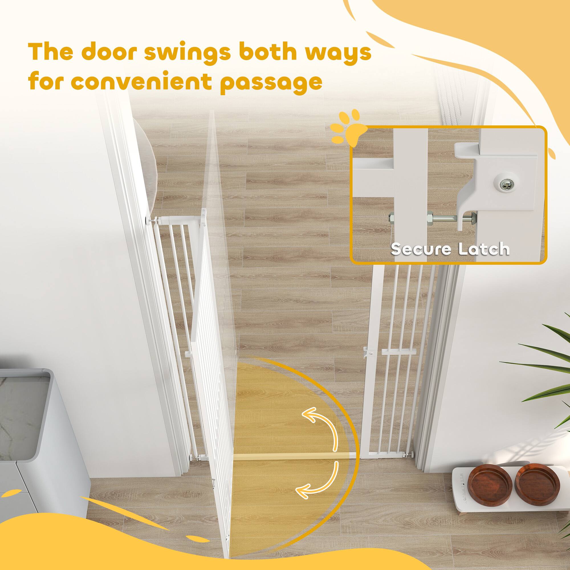 The door swings both ways for convenient passage  
Secure Latch
