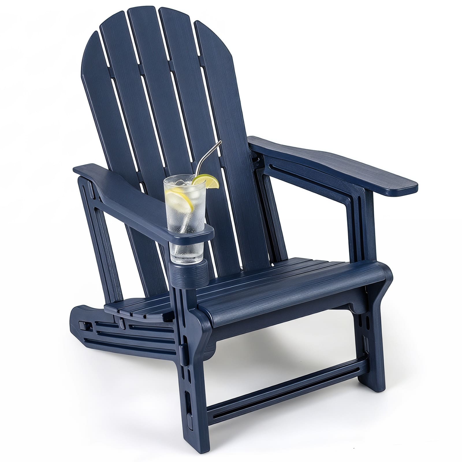 Gymax - Adirondack Chair HDPE All-Weather Fire Pit Chair w/Cup Holder & Wooden Texture - Blue price history on PriceWatchPro
