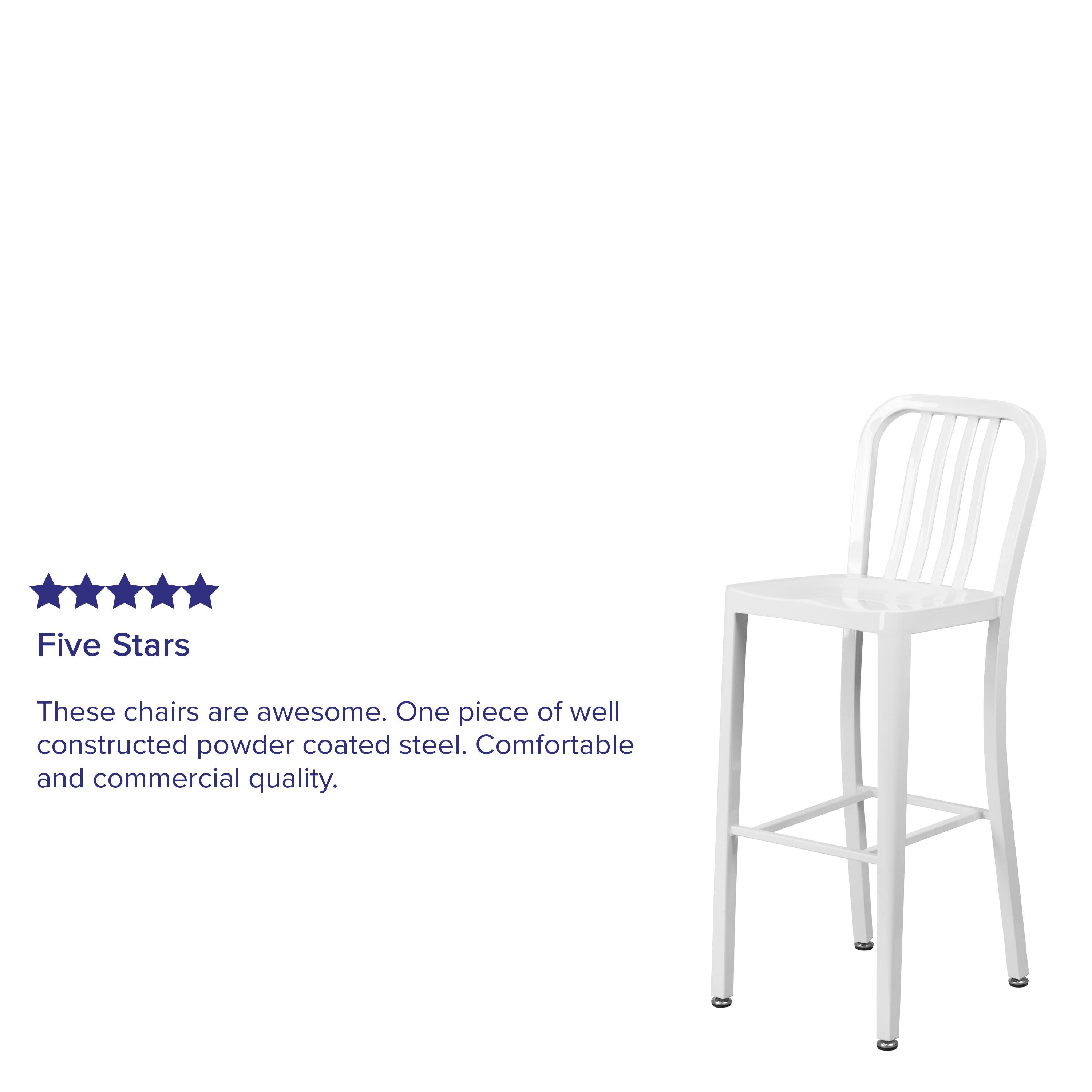 Five Stars

These chairs are awesome. One piece of well constructed powder coated steel. Comfortable and commercial quality.