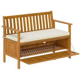 Outsunny - Outdoor Bench with Storage Box, 28 Gallon Outdoor Storage Bench, Acacia Wood Garden Seat with Cushion - Teak