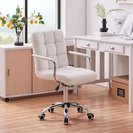 Dazzed Corner - PU Leather Office Chair with Wheels and Armrests, Mid-Back Adjustable Computer Desk Chair - White