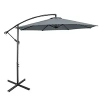 Costway - 10 FT Patio Offset Umbrella w/8 Ribs Cross Base Tilt - Grey - Front_Zoom