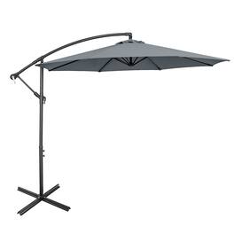 Costway - 10 FT Patio Offset Umbrella w/8 Ribs Cross Base Tilt - Gray