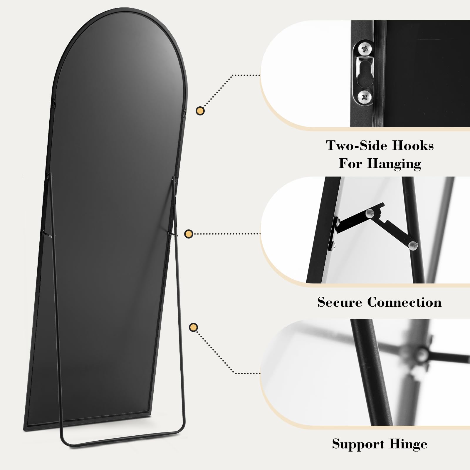 Two-Side Hooks For Hanging  
Secure Connection  
Support Hinge