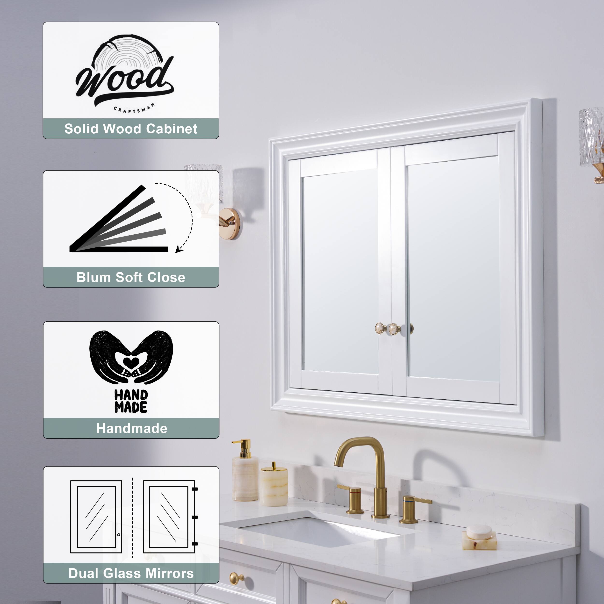 Wood CRASTSWAR Solid Wood Cabinet Blum Soft Close HAND MADE Handmade Dual Glass Mirrors